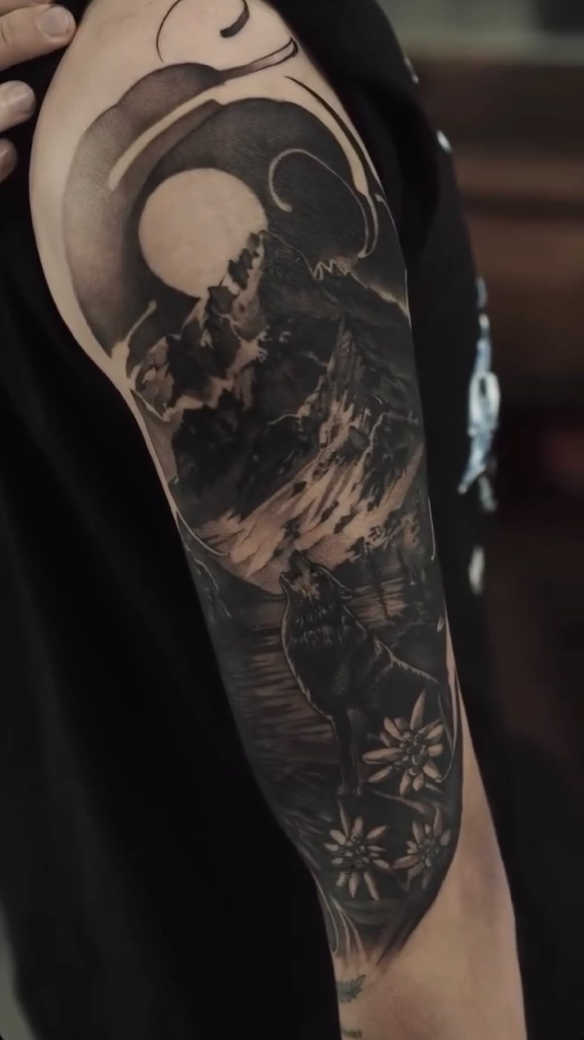 Schwarz-Grau Wolf- und Berg-Sleeve